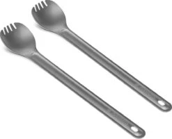 Navaris 2x Spork Met Extra Lange Handgreep - Set Van 2 - Campingbestek Van Titanium - Bestek Voor Onderweg - Lichtgewicht - Inclusief Bewaarzakje -Beste Kampeer Winkel 1200x974 2
