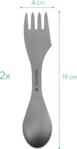 Navaris 2x Spork Titanium Campingbestek - Vork, Mes En Lepel In één - Bestek Voor Onderweg En Op Reis - Lichtgewicht - Inclusief Bewaarzakje -Beste Kampeer Winkel 621x1200 3