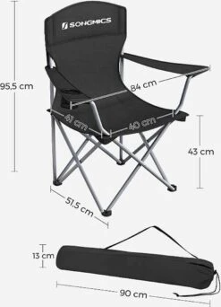 MIRA Home - Campingstoel Set Van 2 Inklapbaar - Klapstoel Met Robuust Frame - Met Flessenhouder - 76 X 51.5 X 95.5 Cm - Zwart -Beste Kampeer Winkel 866x1200