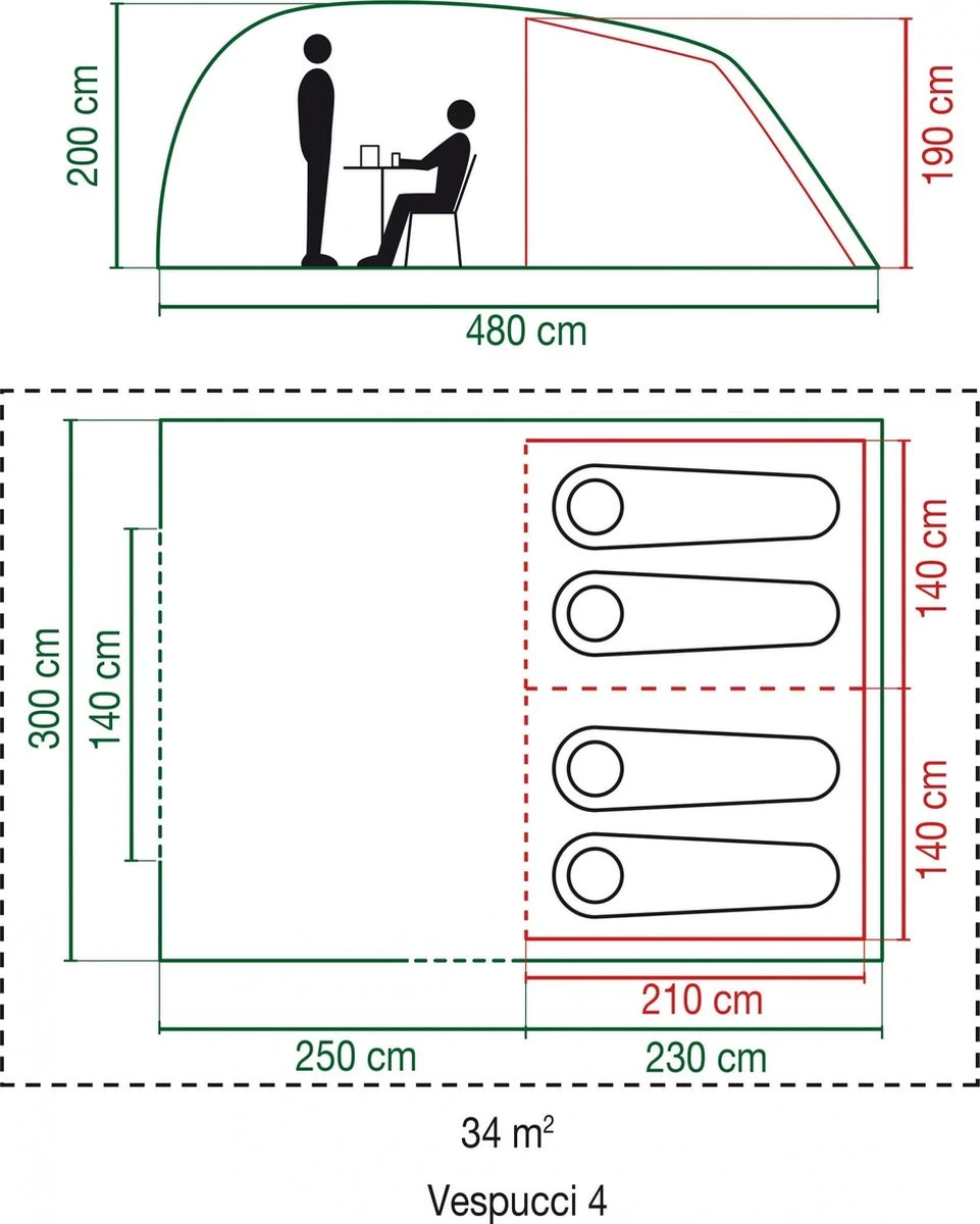 Coleman Vespucci 4 Tunneltent - Familietent - 4-Persoons - Groen 7 Coleman Vespucci 4 Tunneltent - Familietent - 4-Persoons - Groen - Afbeelding 5